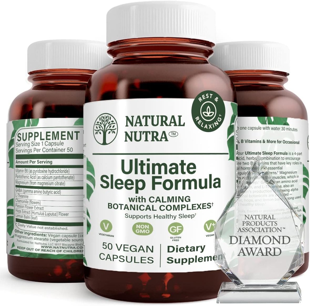 Natural Nutra Ultimate Sleep Formula, Chamomile para apoyar la relajación y reducir la ansiedad nocturna, le ayuda a bajar más rápido, 50 cápsulas
