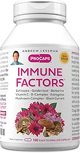 ANDREW LESSMAN Immune Factors 180 Capsules – Echinacea, Goldenseal, Vitamina C, Astragalus, Berberine, Mushroom Blend, Black Currant. Supports and Promotes Immune System and Natural Defenses