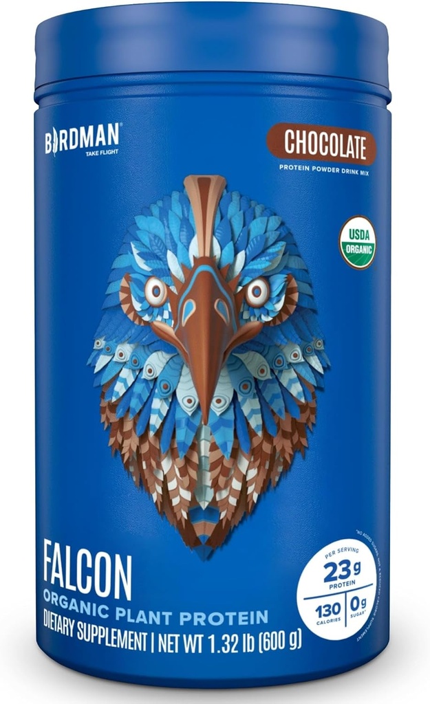 BIRDMAN Falcon Vegan Protein Powder Orgánico, Stevia & Azúcar Libre, Proteína Planta Basada, Baja Carb, Dairy Gratis, Keto, Proteína no Whey, Probiótico, Pea Protein ← Chocolate Flavor - 18 Servings - 1.32lb