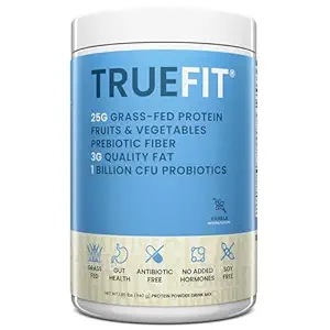 TrueFit Gut Healthy Protein Powder, Grass-Fed Whey Meal Replacement Shake with Prebiotics, Probiotics, & Organic Superfoods, Keto Friendly, Gluten Free (Packaging May Vary)