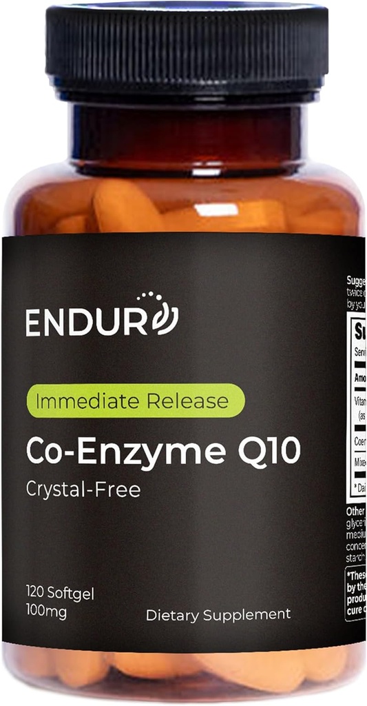 Endur Crystal-Free Co-Enzyme Q10, Heart &amp; Antioxidant Defense Supplement, Helps Support Energy Production, Gluten Free, 100mg (120 Softgels)