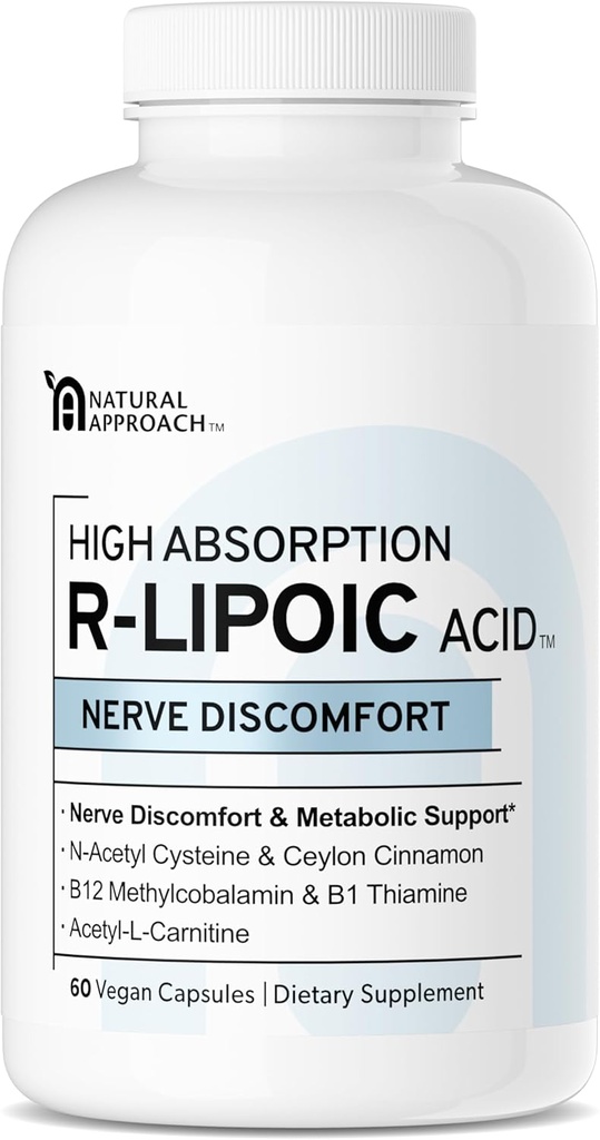 ALTO ABSORPION R-LIPOIC Acid - Supports Nerve Health - Tingling Fingers, Hands, Toes & Feet - Supports Healthy Aging, Cardiovascular Health & General Wellbeing* - 60 cápsulas Vegan