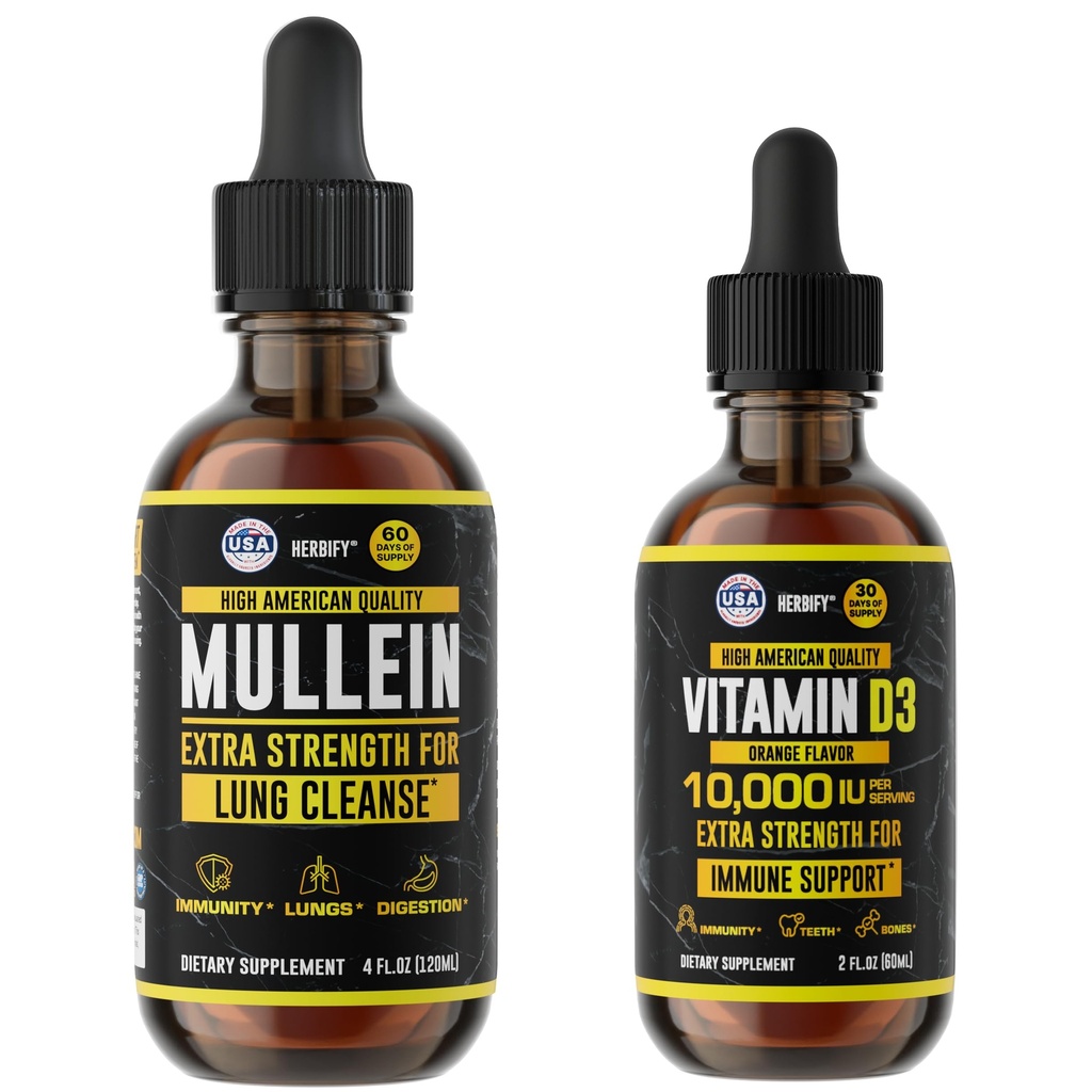HERBIFY Bundle - Mullein Leaf Extracto &amp; Vitamina D3 - Soporte respiratorio &amp; Immune Boost