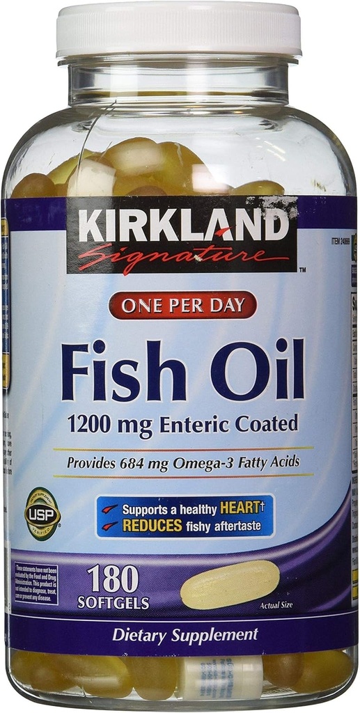 Kirkland Firma Enteric Coated Fish Oil Omega 3 1200 MG Fish Oil, 684 MG de Omega 3 Fatty Acids, 180 softgels