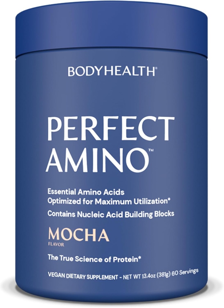 BodyHealth PerfectAmino Powder - BCAA and EAA Powder for Pre and Post Workout - Amino Acid Energy Drink for Hombres and Women to Support Lean Muscle and Recovery - Mocha - 60 Servings
