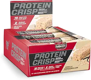 BSN Protein Bares - Protein Crisp Bar por Syntha-6, Whey Protein, 20g de Protein, Gluten Free, Low Sugar, Vanilla Marshmallow, 12 Conde