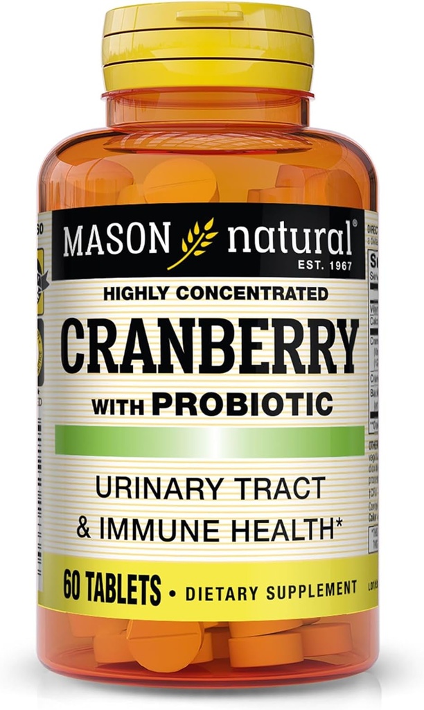 MASON Arándano NATURAL con Probiótico, 2 Mes de Suministro, Altamente Concentrado, soporta el sistema de salud normal y orina, 60 Tabletas