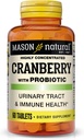 MASON Arándano NATURAL con Probiótico, 2 Mes de Suministro, Altamente Concentrado, soporta el sistema de salud normal y orina, 60 Tabletas