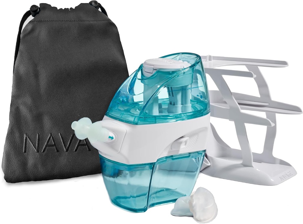 Navage Deluxe Bundle Nasal Irrigation System - Saline Nasal Rinse Kit con 1 Nose Cleaner, 30 Salt Pods, Black Travel Bag y 1 Countertop Caddy