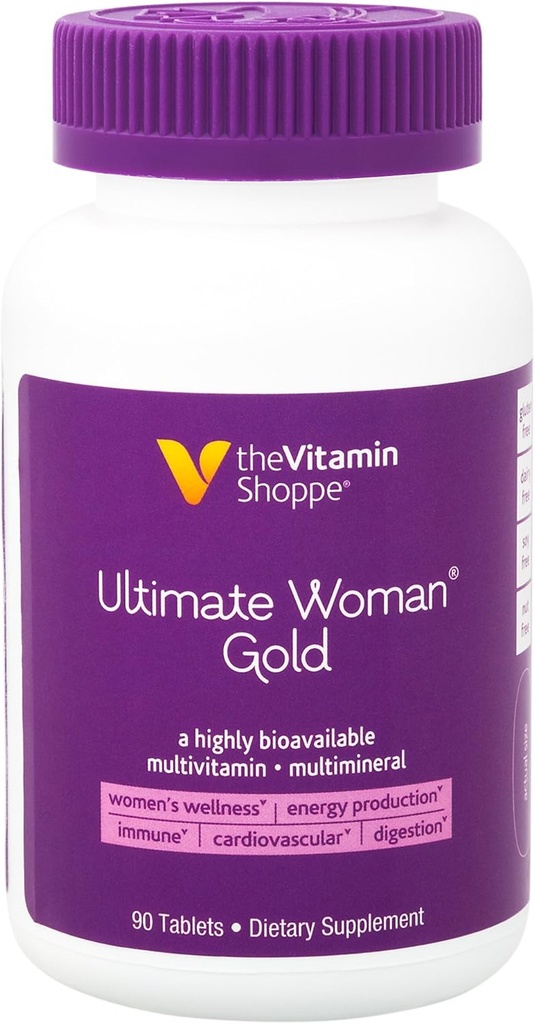La vitamina Shoppe Ultimate Woman Gold Multivitamin - con hierro, vitaminas B &amp; vitamina D3 y más para apoyar la producción de energía, bonificación &amp; salud inmune - Gluten Free Multi-Mineral (90 tabletas)