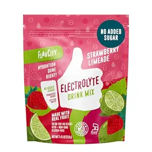 FlavCity Strawberry Limeade Electrolytes Powder Packets - 28 Hydration Packets - No Añadido Sugar - Hidration Powder with Real Fruit & Unrefined Sea Salt - Keto & Gluten-Free (28 Stick Packs)