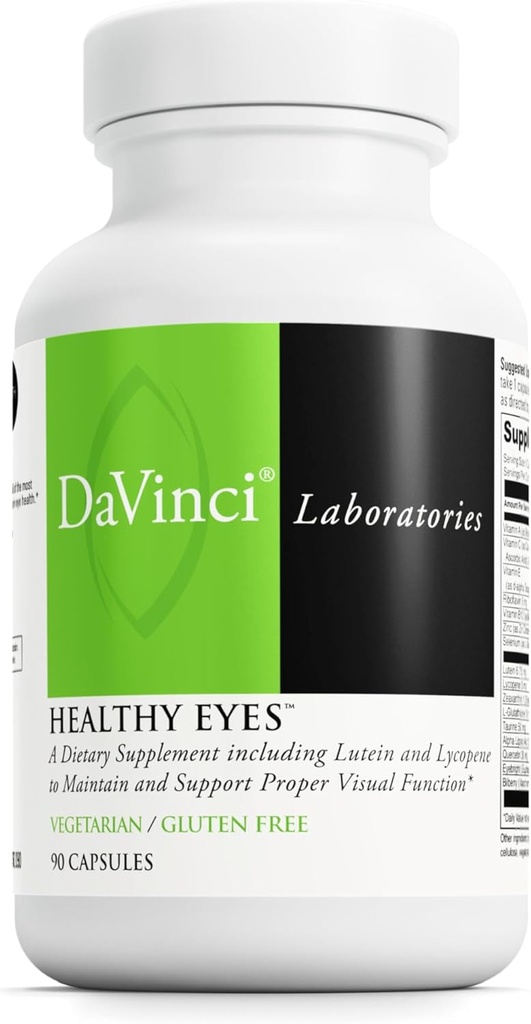 DAVINCI Laboratorios Ojos saludables - Suplemento dietético para mantener la función visual saludable y apoyar la salud ocular* - con vitaminas, minerales, luteína, licopeno, Zeaxantina y Más - 90 cápsulas vegetales