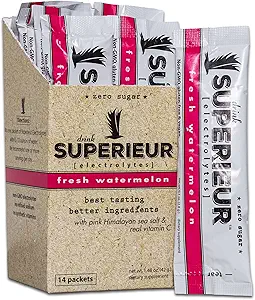 Superieur Electrolyte Powder Packets - Vegan Electrolyte Hydration Powder w/Sea Minerals - Keto Friendly, Non-GMO, Zero Sugar Electrolyte Suplemento - Healthy Sports Drink - Watermelon (14 Packets)