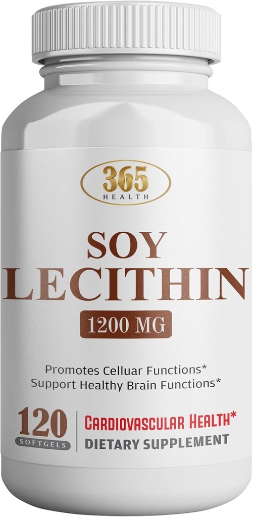 LFE HEALTH Lecithin 1200mg, alta potencia, 120 Softgels, combinación natural de ácidos grasos esenciales para apoyar la función cerebral y nerviosa- grado de alimentación de lecitina, 1200 mg por ser, suplemento dietético