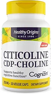 Orígenes saludables Cognizin (Citicoline), 250 mg - Suplemento cerebral para la memoria con citicolina CDP Choline - Suplemento libre de gluten y vegano - 30 cápsulas vegetales