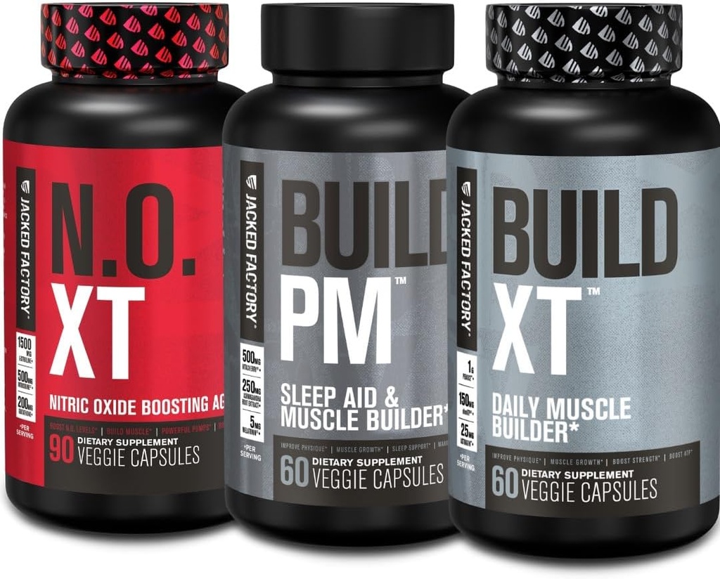 Jacked Factory AM &amp; PM Muscle Building Stack - N.O. XT, Build XT, &amp; Build PM