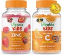 Niños Zinc Lifeable + Vitamina C Niños, Gummies Bundle - Gran Tasting, Suplemento de vitaminas, Gluten Gratis, GMO Gratis, Chewable Gummy