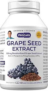 ANDREW LESSMAN Grape Seed Extract 60 Capsules - 100 mg Standardized Extract, Anti-oxidant, Neutralizes Damaging Free Radicals, Supports Healthy Circulation. Rico en polifenoles protectores