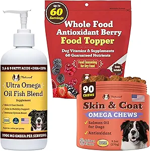 Natural Dog Company Skin " Coat Health Bundle with Omega-3, DHA, and Antioxidants for Dogs, Supports Healthy Skin, Shiny Coat, and General Wellness Ideal para Dry Skin Relief " Enhancing Dog Coat Shine