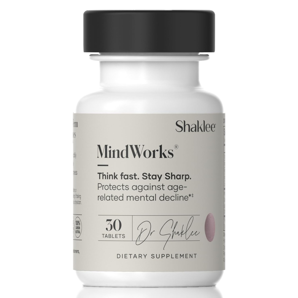 Shaklee MindWorks® - Brain Health Supplement for Brain Sharpness & Focus - Supported Nutrients & Extracts - Chardonnay Grape Seed Polyphenols, Guarana Extract, Vitamins B6, B12, Folate - 30 Tablets