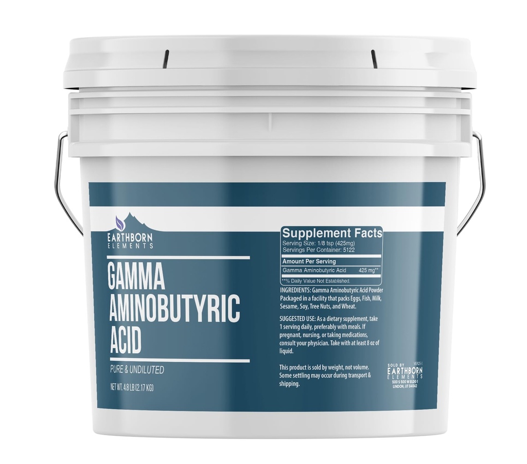 Elementos terrestres Gamma Aminobutyric Acid (GABA) 1 Gallon Bucket, Pure " Undiluted, Dietary Supplement