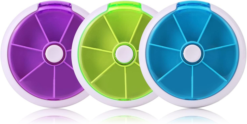 Creative Portable Mini 7 días Forma circular semanal Rotary Cute Fruit Style Pill Storage Caja de almacenamiento (color mezclado)