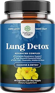 Lung Detox Mullein Leaf Capsules - Purifying Mullein Lung Cleanse Complex with NAC Quercetin & Cordyceps Extracts - Leaf Herb Respiratory Supplement for Sinus Immunity &amp; Breathing Support 60ct
