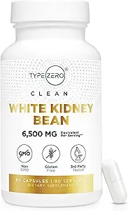 Tipo Zero Clean White Kidney Bean Capsules (6,500 MG Equivalent Por Serving, 90 Cuenta) - No GMO, Gluten Free