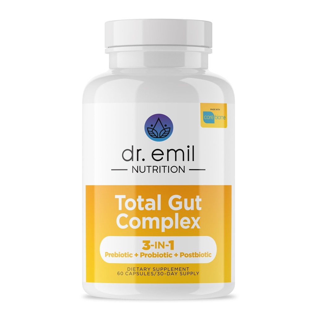 DR. EMIL NUTRITION Total Gut Health Complex - Prebiotic, Probiotic & Postbiotic Supplement - Supports Digestive Health, Bloating & Gut Balance - Non-GMO &amp; Soy-Free - 60 cápsulas