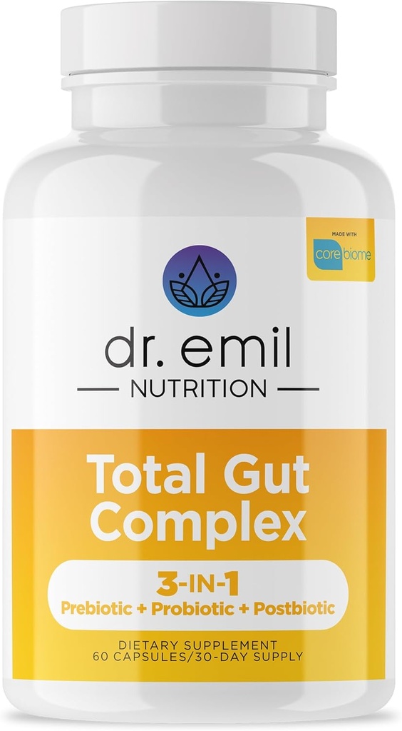 DR. EMIL NUTRITION Total Gut Health Complex - Prebiotic, Probiotic & Postbiotic Supplement - Supports Digestive Health, Bloating & Gut Balance - Non-GMO &amp; Soy-Free - 60 cápsulas