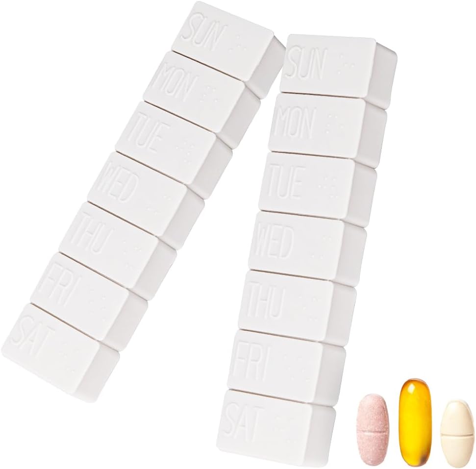 2Pack Organizador semanal de píldoras,Extra Casos grandes de 7 días de píldoras Viaja Caja de píldoras diarias para aceite de pescado, suplementos de tabletas de calcio y otras píldoras de vitamina