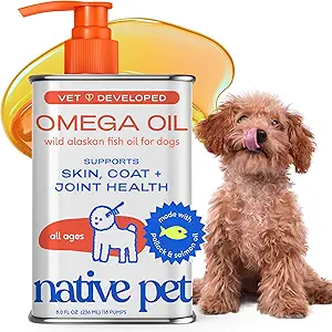 Native Pet Omega 3 Fish Oil for Dogs & Cats - Promueve la piel sana, la carne brillante, & Strong Joints - Hecho con aceite de salmón de Alaska silvestre para perros – Tasty, Fast-Absorbing Omega 3 6 9 Liquid Supplement- 8oz