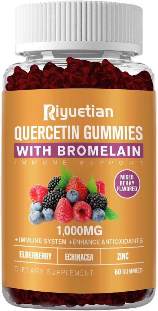 Quercetina con bromelaina, zinc " Vitamina C - Cardiovascular,Aging Support Chewable Vitamins -Vegan - Quercetina pura para niños y adultos - No GMO 60 Cuenta