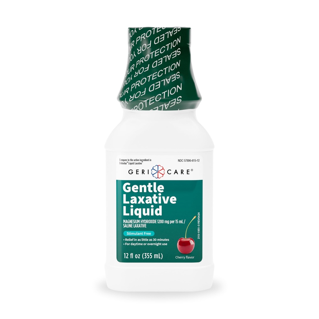 GeriCare Liquid Laxative for Constipation Relief - Maximum Strength Stool Softener with Magnesium Hydroxide, Milk of Magnesia Cherry Flavored, and Colonoscopy Prep Support, Stimulant Free 12 oz