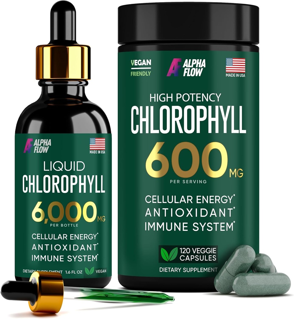 (Bundle) Liquid Chlorophyll Drops & Chlorophyll Capsules – Natural Energy, Immune Support, Internal Freshness and Antioxidant Supplement