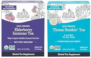 Earth Mama Organic Elderberry Immune Tea + Orgánica Throat SmoothieTM Tea for Wellness Support ← Seguro para la lactancia materna, el embarazo y los niños, 16 Cuenta (Pack of 2)