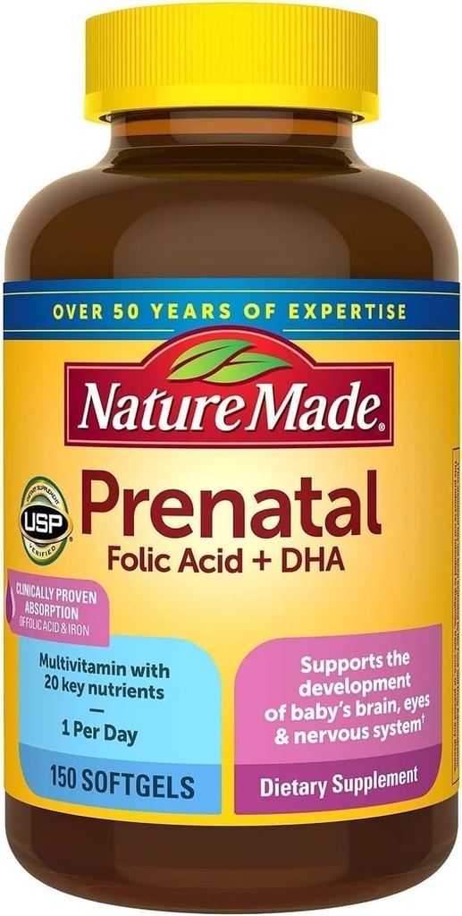 Nature Made Prenatal + Dha 200 mg Suplemento dietético (recuento 150 geles blandos), 150Count ()