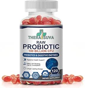 Probióticos 100 Billones CFU – 34 Strains + Prebióticos Orgánicos – Fórmula entera de alimentos para la salud de Gut, Immune Support " Digestive Balance – 60 Day Supply, 120 Softgels