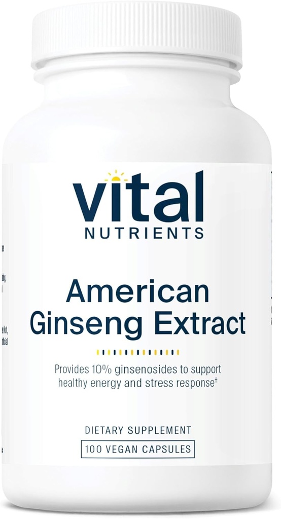 Nutrientes vitales - Ginseng americano - Apoyo energético - Resistencia mental y física - 100 cápsulas vegetarianas por botella - 250 mg
