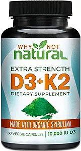 ¿Por qué no la vitamina natural D3 K2 (MK-7) con espirulina orgánica, 10000 UI suplemento de fuerza adicional en cápsulas vegetales, soporta la salud ósea, sistema inmunológico y mood