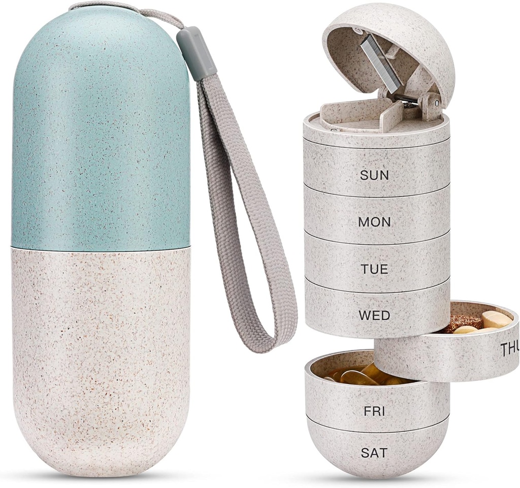 Zannaki 2 en 1 Pill Organizador con Cutter,Grain Fiber Caja semanal de Pill Grande Compartimiento Moisture Proof,Magnetic Lock,BPA Free Travel Hiking Pill Box 7 Day to Hold Pills,Vitamins,Fish Oil,Suplementos