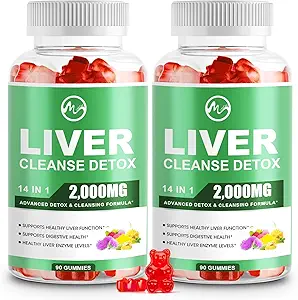 Liver Wellness Gummies, Sugar Free Liver Wellness Support Supplements with 2000mg Milk Thistle, Glutathion, Dandelion, Alpha Lipoic Acid, Artichoke, 2 Pack, 180 Count, Raspberry Flavor