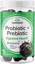 Swanson Probiotic + Prebiotic Gummies - Apoyo Digestivo Suplemento Promoción Función Digestiva " Bowel Regularity - Ayuda a apoyar la salud inmunitaria - (BlackBerry, 60 Gummies)