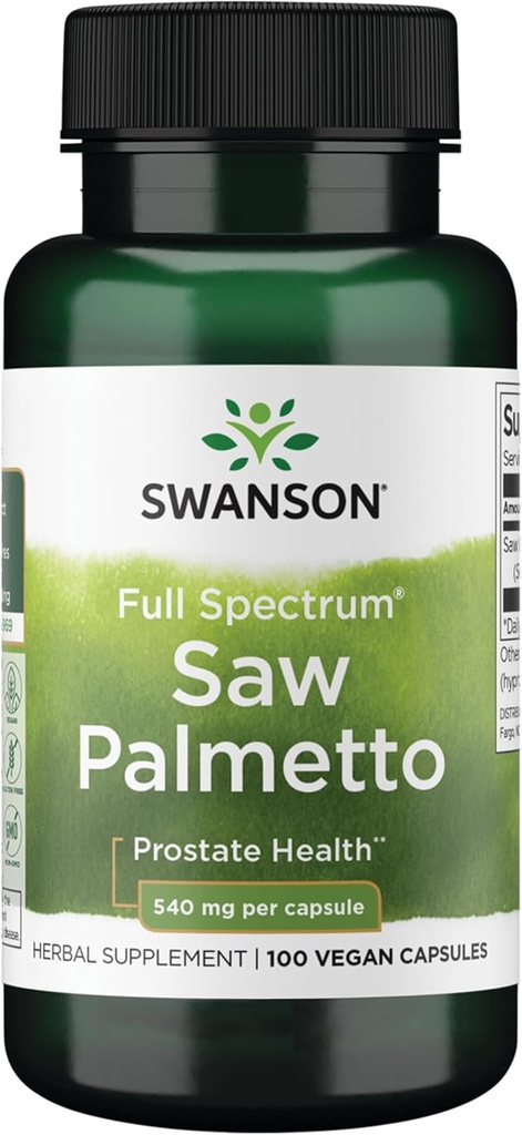 Swanson Saw Palmetto - Suplemento Herbal Promoción de la Salud Masculina Apoyo - Suplemento Natural del Pelo &amp; Apoyo a la Salud urinaria - 540 mg 100 cápsulas