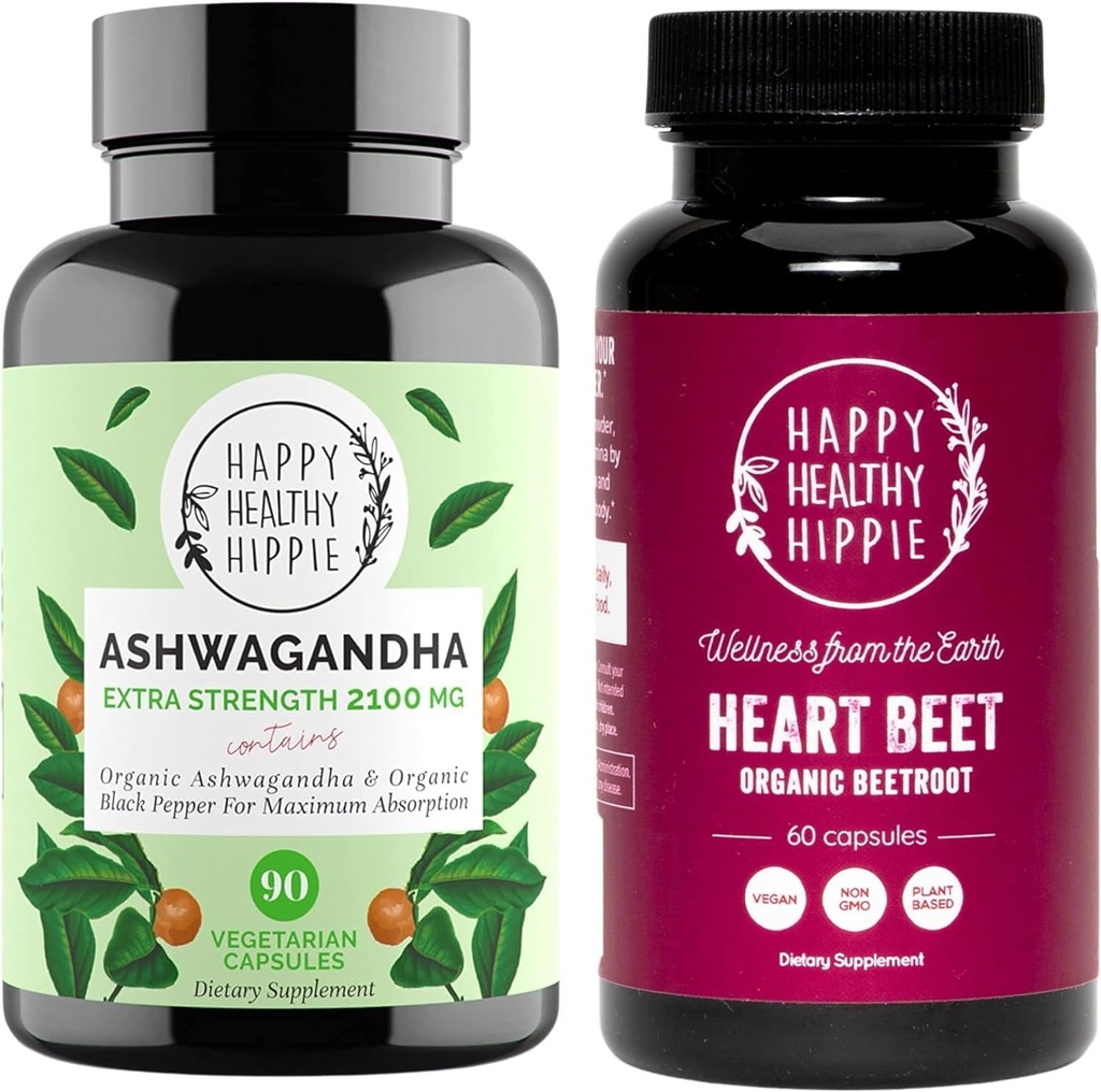 Happy Healthy Hippie Beetroot Capsules " Organic Ashwagandha Stress Support Suplemento cápsulas