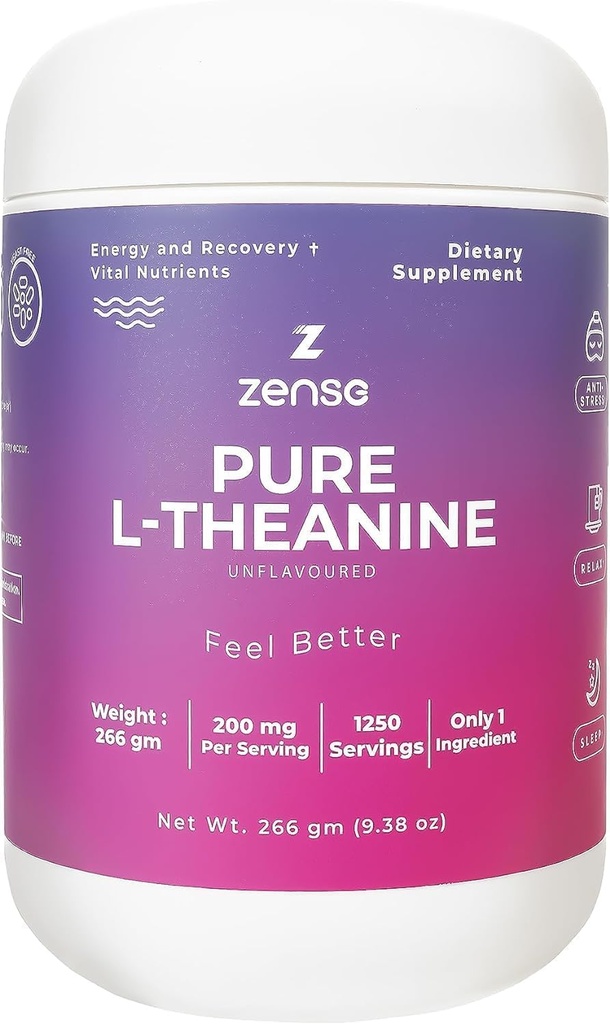 Pure L-Theanine Powder 100% [266gm-1,250 Servings] Natural L-Theanine Suplemento - Sólo 1 Ingrediente, Libre de Azúcar,Soy, Filler, Melatonina, No GMO, Vegan