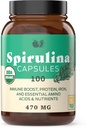 Pure Hawaiian Blue Green Spirulina Powder Capsules - 470mg Capsules 100 Pills, Non GMO, Natural