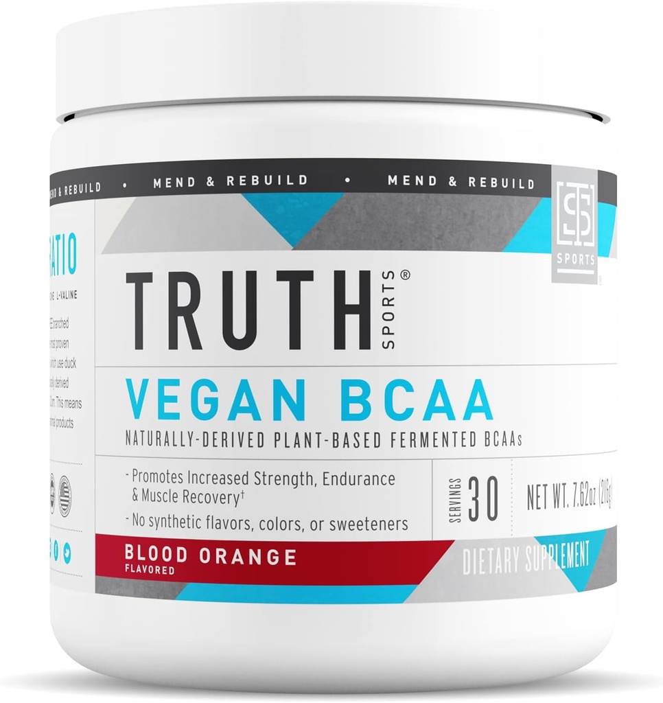 Verdad Nutrición Vegan BCAA Powder- 2:1:1 Ratio Natural BCAAs Aminoácidos Polvo para Energía, Construcción del Musculo, Post Workout Recuperación Bebida para la Recuperación del Musculo (Naranja Amarilla, 30 Servimientos)