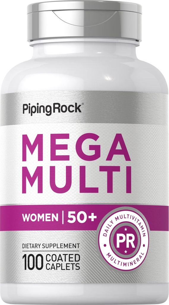 Piping Rock Women's Multivitamin 50 Plus ← 100 Coated Caplets TEN Mega Multi Vitamin for Women Silencio Non-GMO, Gluten Free Supplement