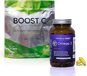 Fish Oil Softgels & Vitamin C Blend, Premium Vitamin C Powder & Omega-3 Protocol, Energy Boosting, Vegan, Gluten-Free (1-Month Supply)